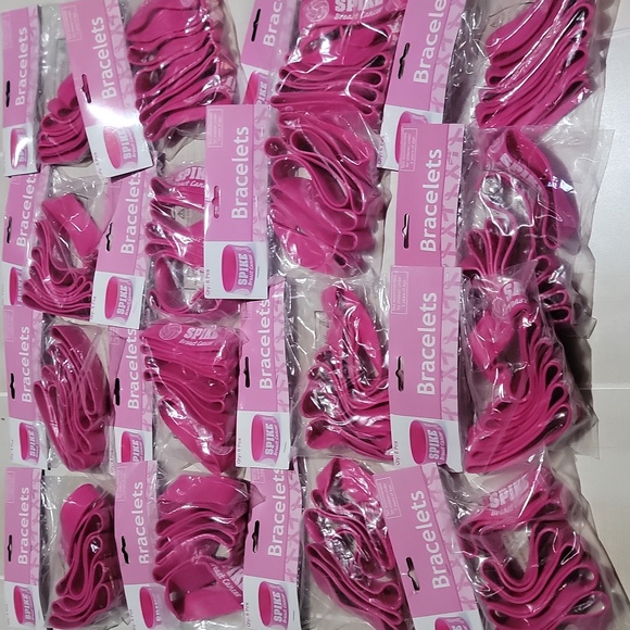 96 ~ Spike Breast Cancer Big Band Volleyball Bracelets Cancer Awareness - Picture 1 of 4